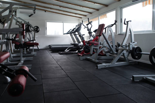 istock Interior Of New Modern Gym With Equipment 1263101673