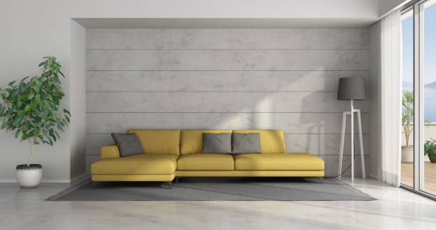 istock Minimalist living room with yellow sofa 1263103139