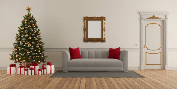 istock Classic style living room with Christmas tree 1263103202