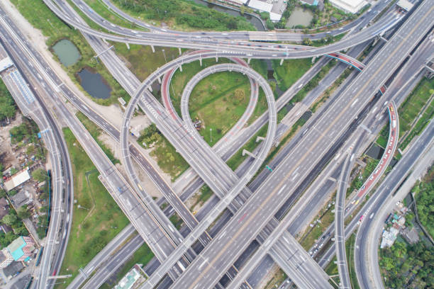 istock Aerial view city transport intersection road car movement 1263106332