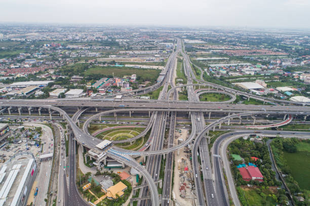 istock Aerial view city transport intersection road car movement 1263106588
