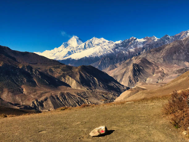 Dhawalagiri , Himalayan mountain and valley views stock photo