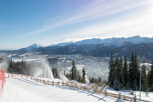 A amazing view overlooking the snowy mountain town of Zakopane, Poland