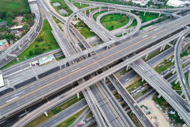 istock Aerial view city transport intersection road car movement 1263107581