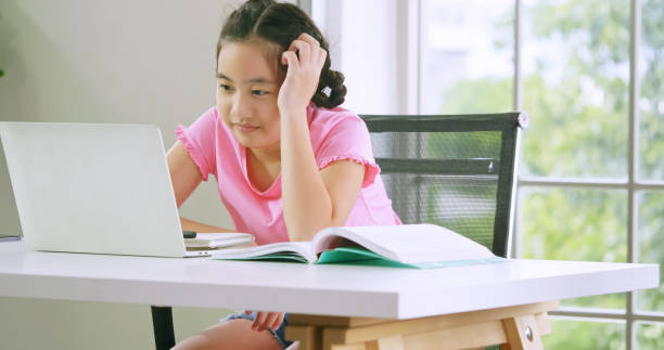istock A girl studying online distance learning while quarantine at home. 1263110731