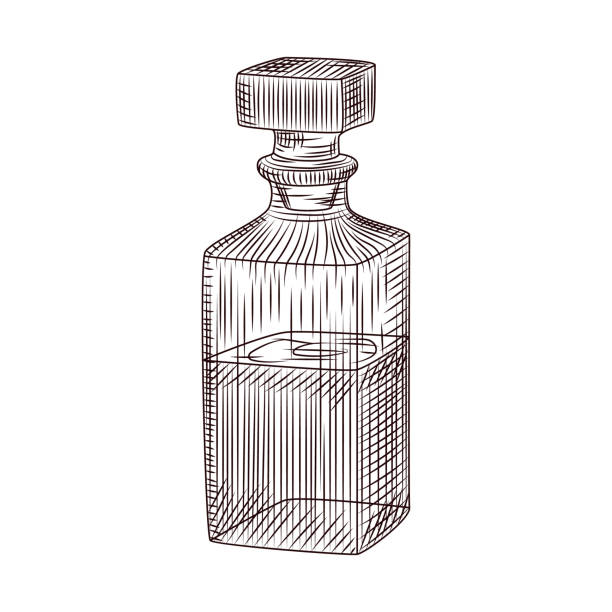 ilustrações, clipart, desenhos animados e ícones de esboço de decantador de vidro de álcool desenhado à mão isolado no fundo branco. - decanter