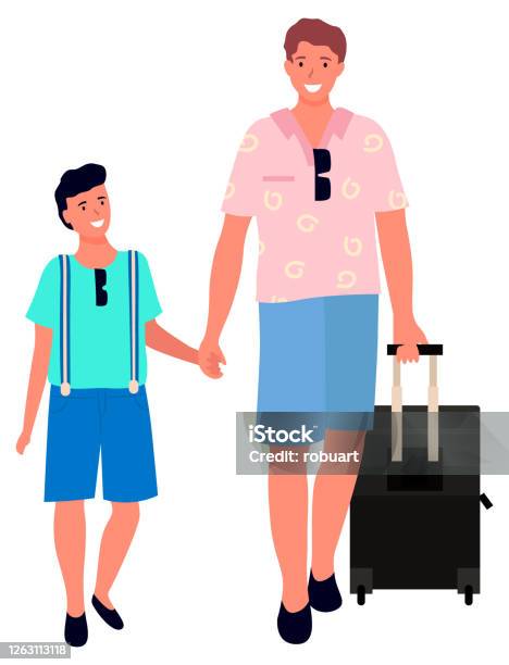 Vector Berlibur Ayah Dan Anak Pergi Berlibur Keluarga Trip Vector Ilustrasi Stok ...