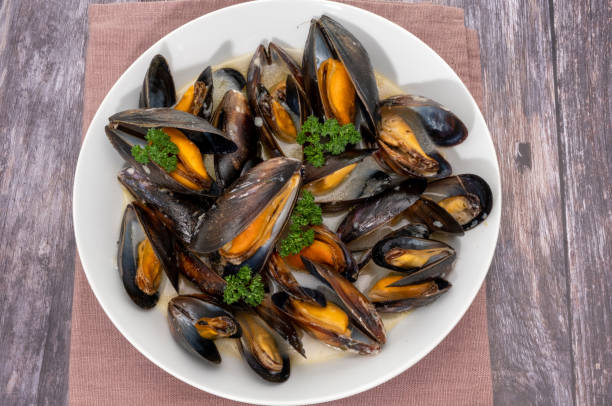 Steamed mussels or moules mariniere