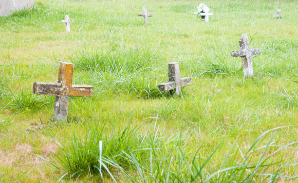 istock Several crosses on old nameless graves in an old cemetery 1263117963