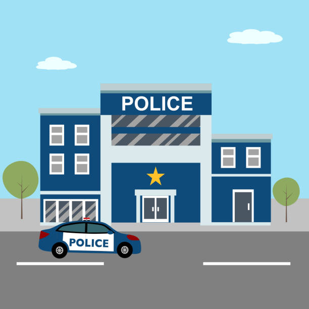 Police Station Department Building In City Landscape With Police Car In  Flat Design Concept Vector Illustration Stock Illustration - Download Image  Now - iStock