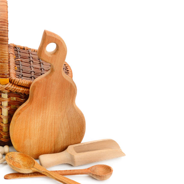 istock Wooden kitchen utensils isolated on white background. 1263128060