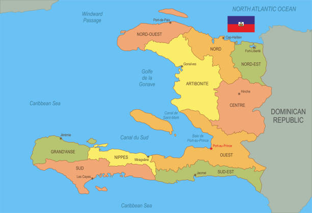 旗付きハイチのフラットマップ - haiti点のイラスト素材／クリップアート素材／マンガ素材／アイコン素材