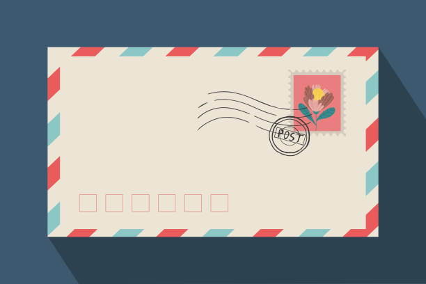 ilustrações de stock, clip art, desenhos animados e ícones de beige mail envelope for mail and letters - postage mark