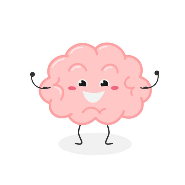 Cheerful Strong Cartoon Brain Character Stock Illustration - Download Image  Now - Gym, Muscle, Smiling - iStock