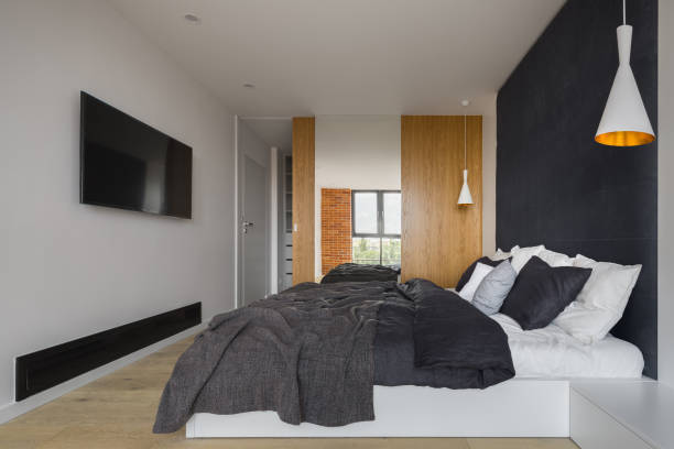 istock Simple bedroom with tv 1263136677