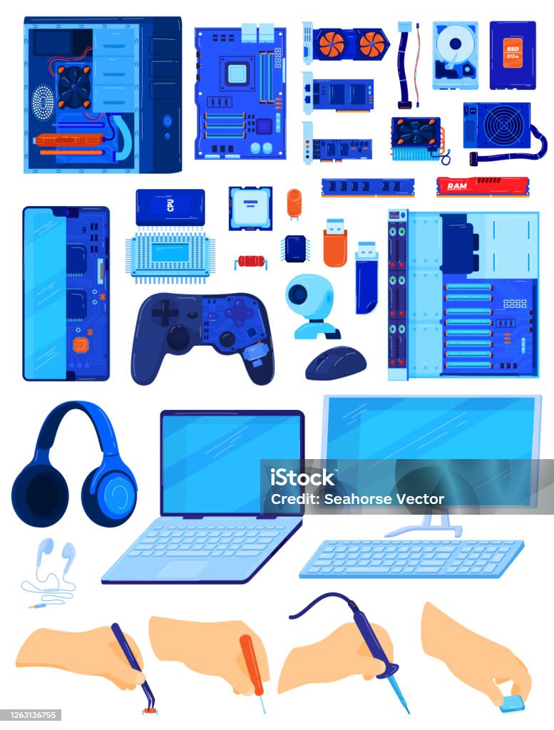 Cpu Computer Hardware Cartoon Computer Components Database Hardware Vector Illustration Set Cartoon ...