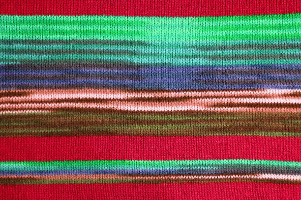 Front View of Colorful Striped Alpaca Knitted Wool Fabric in Horizontal Patterns
