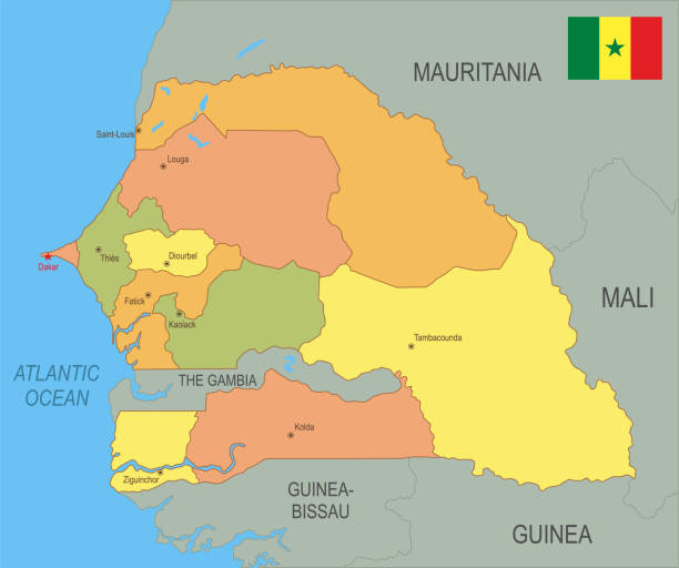 국기와 세네갈의 평면지도 - senegal stock illustrations