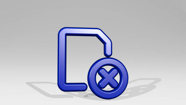 common file remove made by 3D illustration of a shiny metallic sculpture with the shadow on light background