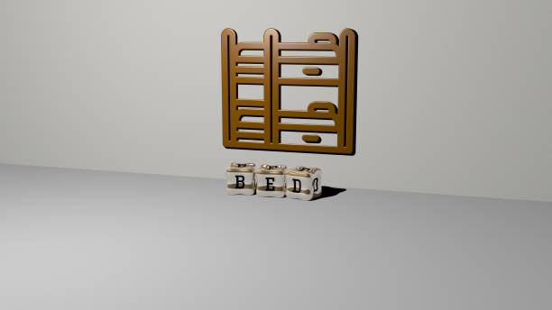 3D representation of BED with icon on the wall and text arranged by metallic cubic letters on a mirror floor for concept meaning and slideshow presentation