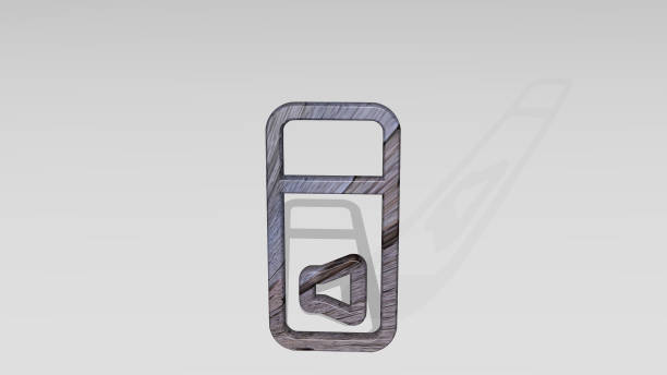istock settings sound casting shadow from a perspective. A thick sculpture made of metallic materials of 3D rendering. icon and illustration 1263138282