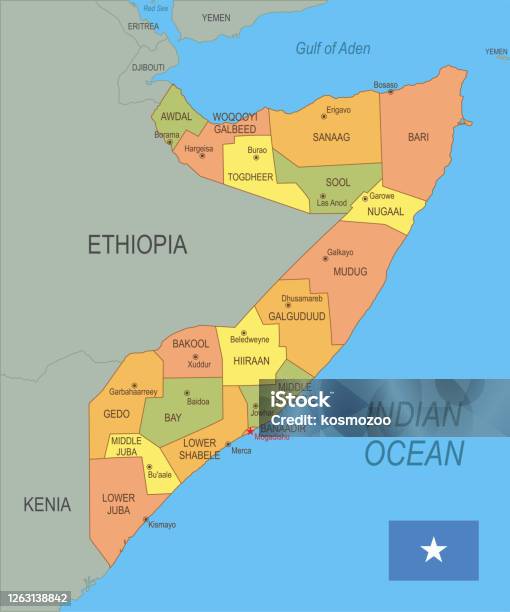 Flache Karte Von Somalia Mit Flagge Stock Vektor Art und mehr Bilder von Somalia - Somalia, Abenteuer, Bunt - Farbton