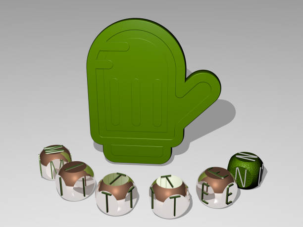 3D representation of MITTEN with icon on the wall and text arranged by metallic cubic letters on a mirror floor for concept meaning and slideshow presentation