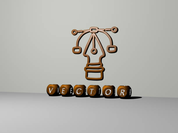 3D illustration of VECTOR graphics and text made by metallic dice letters for the related meanings of the concept and presentations