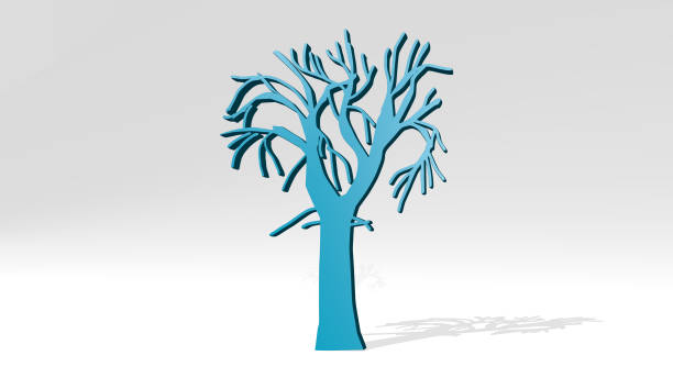 istock tree from a perspective with the shadow. A thick sculpture made of metallic materials of 3D rendering. background and christmas 1263146398