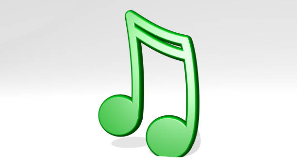 istock MUSIC NOTE stand with shadow. 3D illustration of metallic sculpture over a white background with mild texture. design and audio 1263146466