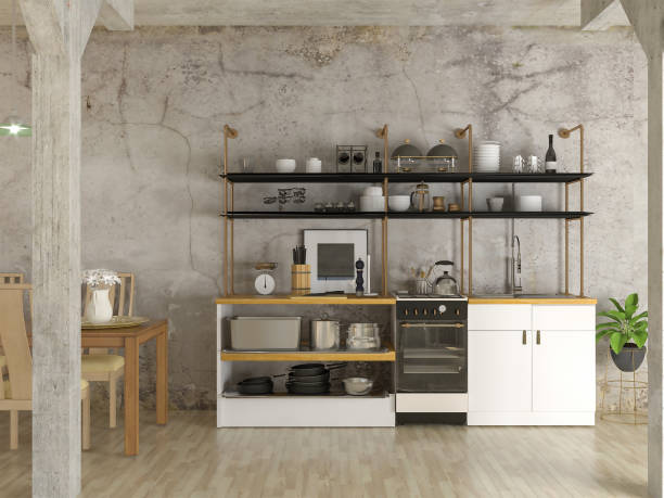 istock 3d rendering of new loft kitchen in concrete interior design 1263148280