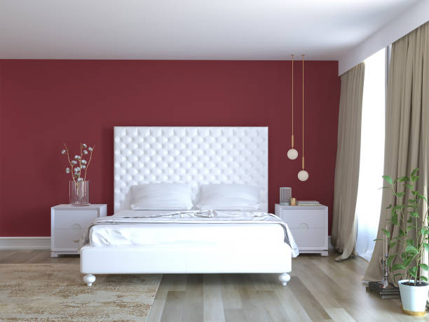 istock 3d rendering of neoclassical bedroom interior design with red wall 1263148301