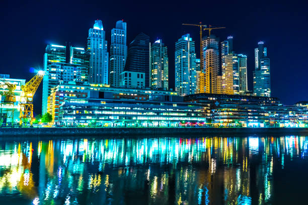 BUENOS AIRES, ARGENTINA â SEPTEMBER 7: View of the famous neighbourhood of Puerto Madero at night on September 7, 2016 in Buenos Aires, Argentina.
