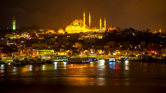 ISTANBUL, TURKEY - FEBRUARY 21: Panoramic view of Istanbul at night on February 21, 2016 in Istanbul, Turkey.