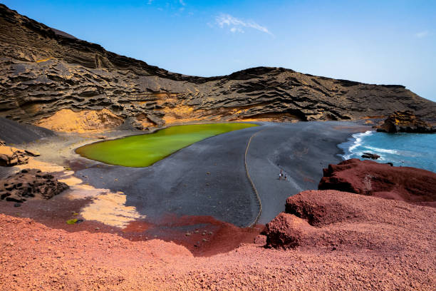 lago verde o charco de los clicos a el golfo, lanzarote, isole canarie, spagna - sky travel destinations tourism canary islands foto e immagini stock