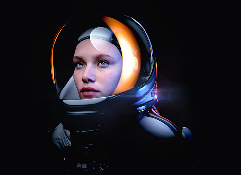 mujer astronauta con casco de cristal photo