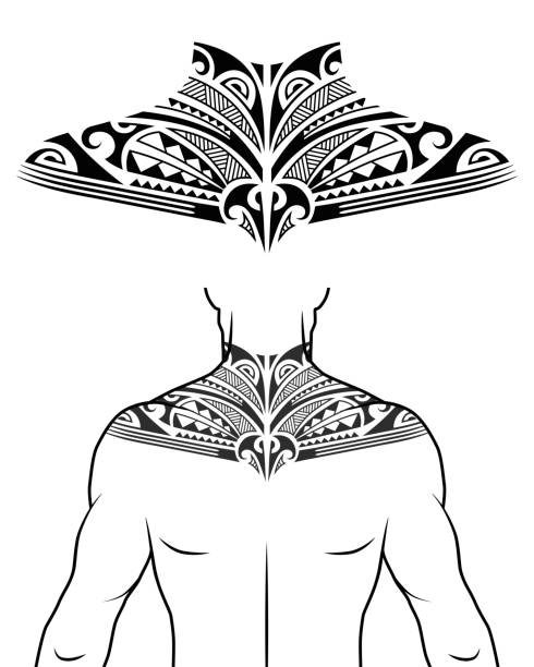 Maori Tribal Style Tattoo Pattern Fit For A Neck Back Chest With Example On  Body Stock Illustration - Download Image Now - iStock