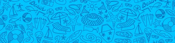 Vector illustration of Summer beach hand drawn seamless banner