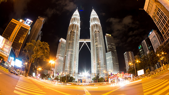 View on the famous Petronas towers on February 07, 2016 in Kuala Lumpur, Malaysia.