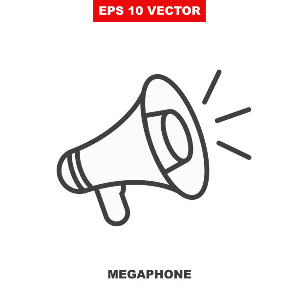 Loudspeaker vector icon for announce in public media. V2 Loudspeaker vector icon for announce in public media. Loud speaker line symbol illustration for clear announcement isolated on white. Megaphone outline sign for notify or warning. V2 advertising stock illustrations
