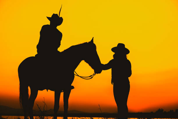 istock Silhouette Cowboy and  horse with sunset. 1263162248