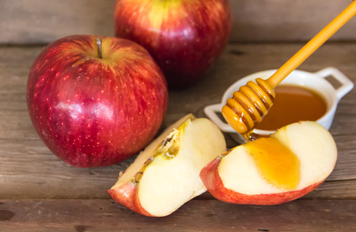 Apples and honey symbol of Rosh Hashanah, jewish new year