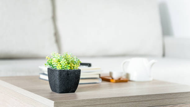 istock Plastic plants placed on wood table in living room 1263166315