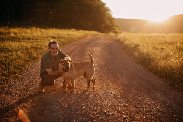 istock Senior man walking his dog 1263166626