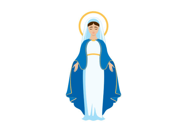 Holy Virgin Mary icon vector Assumption of Mary vector illustration. Beautiful Virgin Mary icon isolated on a white background religious saint stock illustrations
