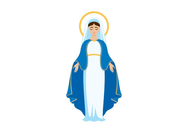 Holy Virgin Mary icon vector Assumption of Mary vector illustration. Beautiful Virgin Mary icon isolated on a white background heaven and jesus drawing stock illustrations