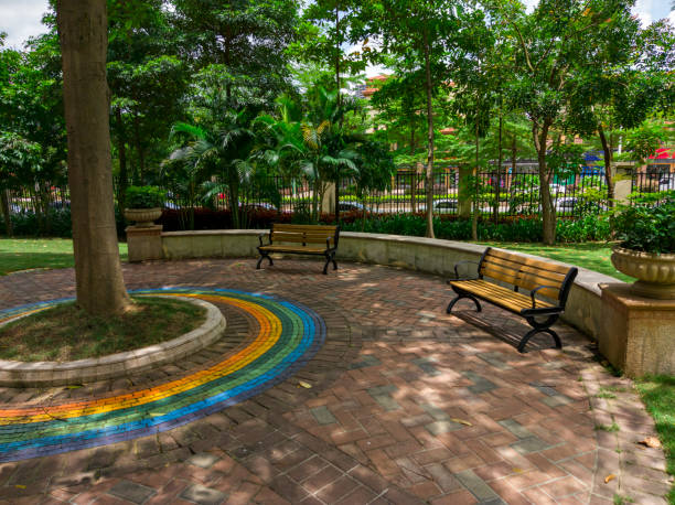 istock Recreational grass and sidewalks in a residential park 1263168755
