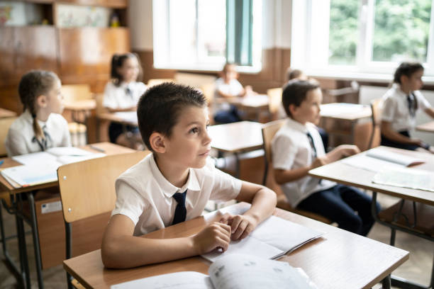 istock Young schoolboy paying attention in class 1263170016