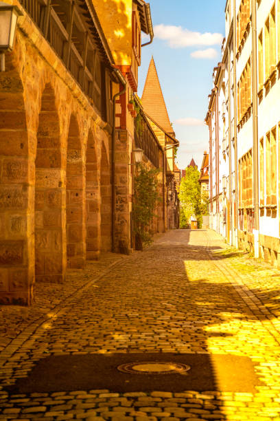 view on historic architecture in nuremberg, germany - castle nuremberg fort skyline imagens e fotografias de stock