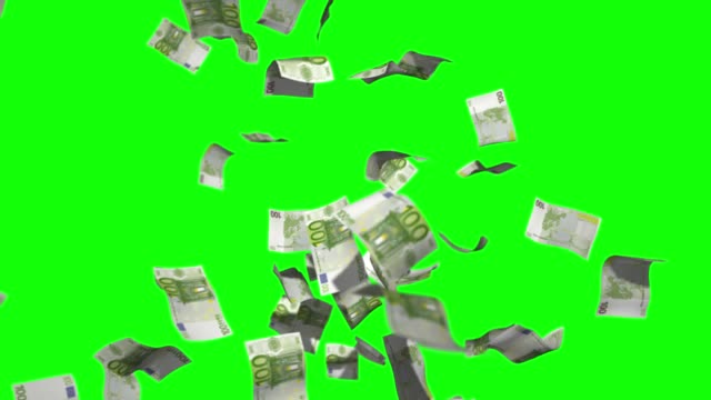 Raining money stock video 100 Euro over green screen chroma key background